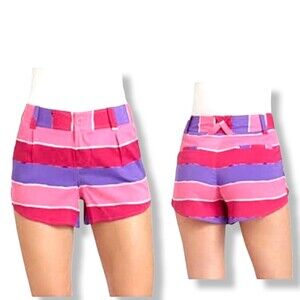 Alice + Olivia Silk Blend Pleated Shorts Womens Size 8 in Stripped color block